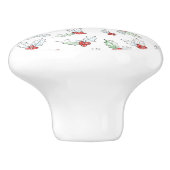 Watercolor Holly Leaves and Red Berries Keramische Knop (Zijkant)