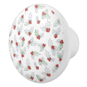 Watercolor Holly Leaves and Red Berries Keramische Knop (Rechts)