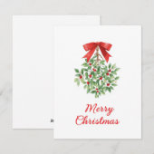 Watercolor Holly Mistletoe Red Bow Feestdagenkaart (Voorkant / Achterkant)