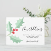 Watercolor Holly New Address Christmas Moving Aankondiging (Staand voorkant)