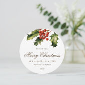 Watercolor Holly Red Berries Elegant Feestdagenkaart (Staand voorkant)