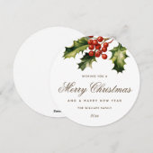 Watercolor Holly Red Berries Elegant Feestdagenkaart (Voorkant / Achterkant)