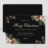 Watercolor Holly Red Berries White Poinsettia Feestdagenkaart (Voorkant / Achterkant)