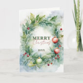 Watercolor Holly Wreath Merry Christmas Holiday Kaart (Voorkant)