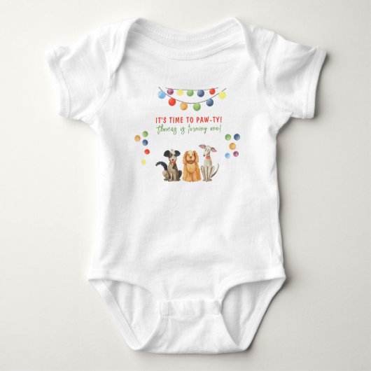 Watercolor Hond Eerste Verjaardag Paw-ty Romper (Voorkant)