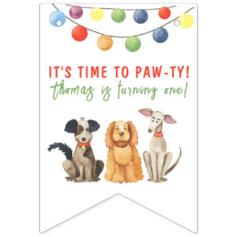 Watercolor Hond Eerste Verjaardag Paw-ty Vlaggetjes