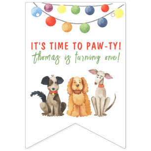 Watercolor Hond Eerste Verjaardag Paw-ty Vlaggetjes
