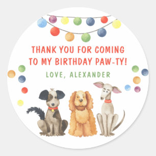 Watercolor Hond Eerste Verjaardagsfeestje DANK JE  Ronde Sticker