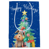 Watercolor Hond en Kerstboom Medium Cadeauzakje (Voorkant)