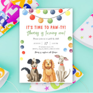 Watercolor Hond Kinderen Verjaardagsfeestje Kaart