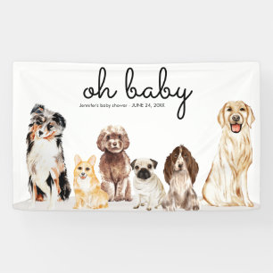 Watercolor Hond Oh Baby Shower Feestje Spandoek