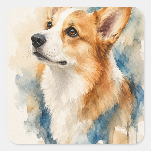 Watercolor Hond Vierkante Sticker (Voorkant)