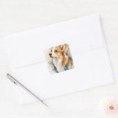 Watercolor Hond Vierkante Sticker (Envelop)