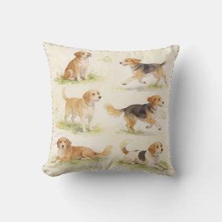 Watercolor Honden Bloemengebouwen Kwartet Kussen