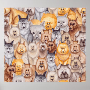 Watercolor Honden: Whimsical Naadloos Plezier Poster