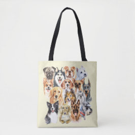 Watercolor hondenrassen collage tote bag