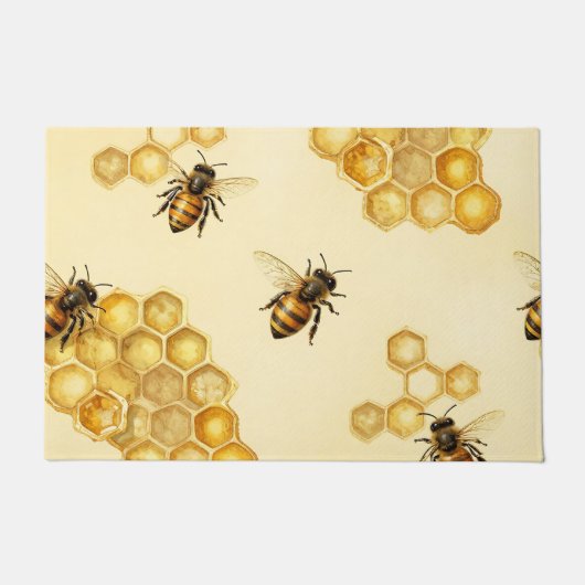 Watercolor Honey Bee Honeycomb Pattern Deurmat (Voorkant)