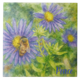 Watercolor Honeybee on Flowers Tegeltje