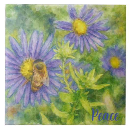 Watercolor Honeybee on Flowers Tegeltje (Voorkant)