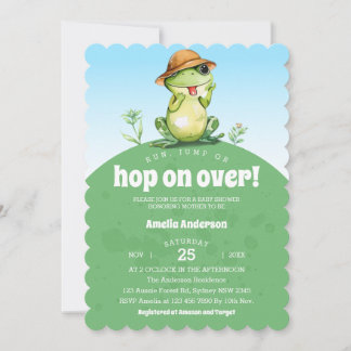 Watercolor Hop On Over Cute Frog Baby Shower Kaart