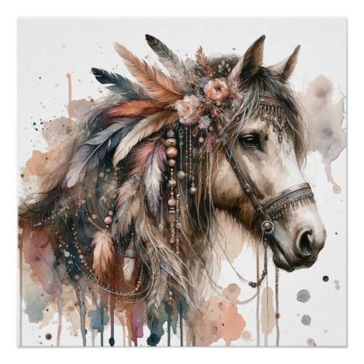 Watercolor Horse Art Poster (Voorkant)