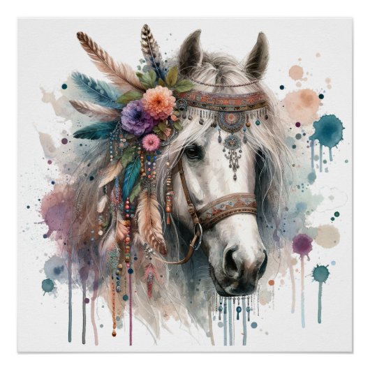 Watercolor Horse Art Poster (Voorkant)