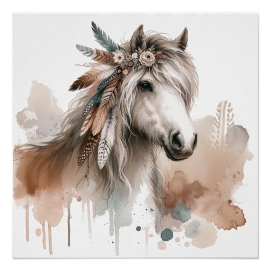Watercolor Horse Art Poster (Voorkant)