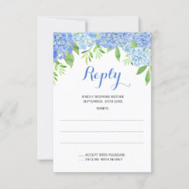 Watercolor Hortensia Blauwe Bloem Bruiloft RSVP Kaartje