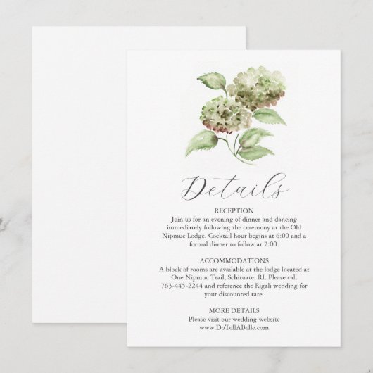Watercolor Hortensia Details Kaart voor Trouwfeest (Voorkant / Achterkant)