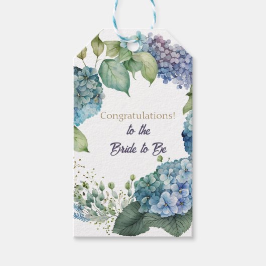 Watercolor Hortensia “Gefeliciteerd”  Cadeaulabel (Voorkant)