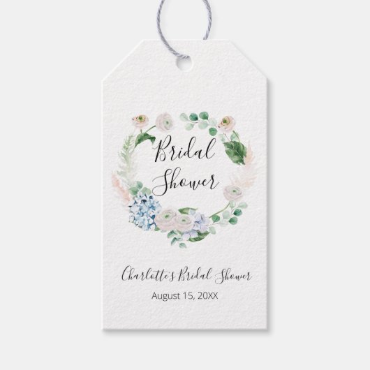 Watercolor Hortensia Krans Bruidsdouche Cadeaulabel (Voorkant)
