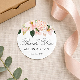 Watercolor Hortensia Roze Bloemige Dank Je Ronde Sticker