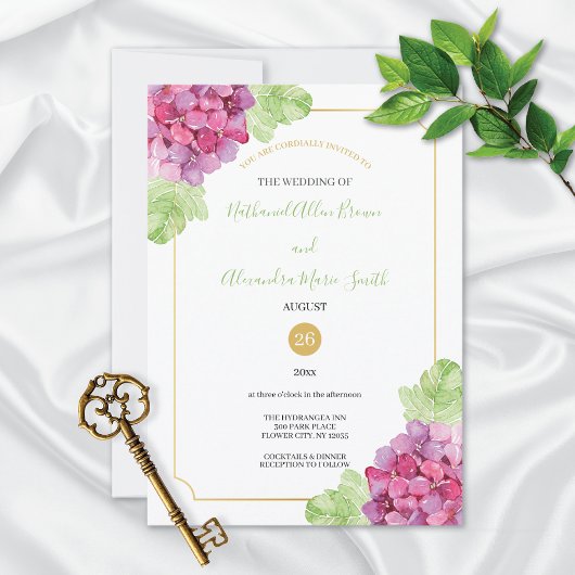 Watercolor Hortensia Roze Tinten Trouwen Kaart