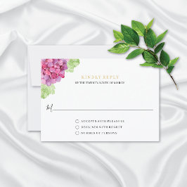 Watercolor Hortensia Roze Tinten Trouwen RSVP Kaartje
