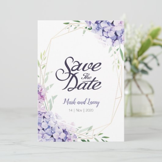 Watercolor Hortensia Uitnodigingen Save the Date (Staand voorkant)