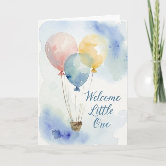 Watercolor Hot Air Balloon Baby Shower Card Kaart (Voorkant)