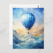Watercolor Hot Air Balloon Peaceful Sky  Briefkaart (Voorkant / Achterkant)