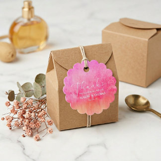 Watercolor Hot Pink and Orange Wedding  Bedankjes Labels