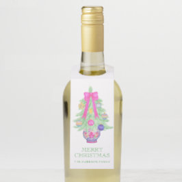 Watercolor Hot Pink Bow Ginger Jar Christmas Gift Flessenhanger