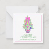 Watercolor Hot Pink Bow Ginger Jar Christmas Gift Notitiekaartje (Voorkant)