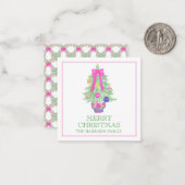 Watercolor Hot Pink Bow Ginger Jar Christmas Gift Notitiekaartje (Voorkant / Achterkant in situ)