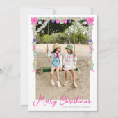 Watercolor Hot Pink Bows Garland Christmas Photo Feestdagenkaart (Voorkant)
