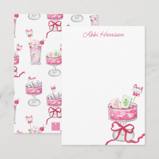 Watercolor Hot Pink Mahjong Cocktails Bedankkaart (Voorkant / Achterkant)