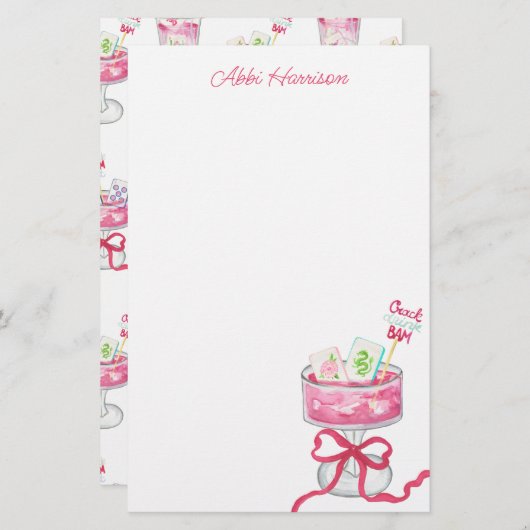 Watercolor Hot Pink Mahjong Cocktails Briefpapier (Voorkant / Achterkant)