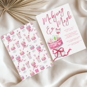 Watercolor Hot Pink Mahjong Cocktails Party Kaart