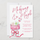 Watercolor Hot Pink Mahjong Cocktails Party Kaart (Voorkant)