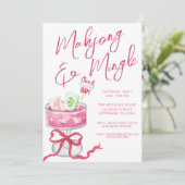 Watercolor Hot Pink Mahjong Cocktails Party Kaart (Staand voorkant)