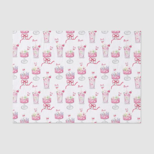 Watercolor Hot Pink Mahjong Cocktails Tissuepapier (Voorkant)