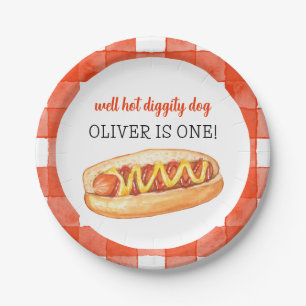 Watercolor Hotdog 1e Verjaardag Papieren Bordje