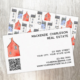 Watercolor House Art QR code Real Estate Visitekaartje